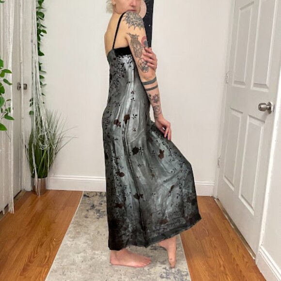 Y2K Andrea Rosati Sleeveless Floral Maxi Dress Square Neck Size 6 Gray/Black - Picture 13 of 14